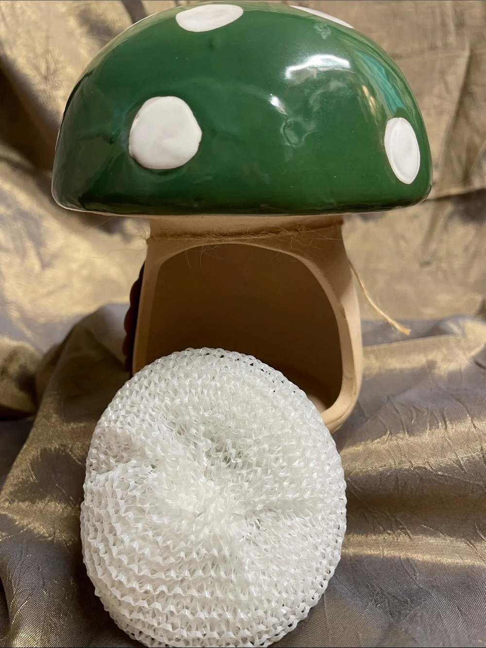 Home Essentials Green and White Mushroom Scrubby Holder NWT